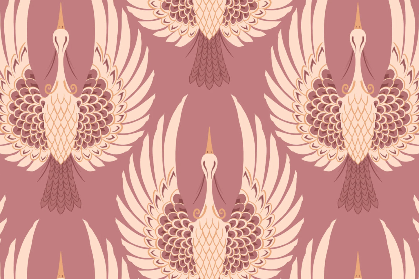 Green Art Deco Crane Repeat Pattern Wallpaper Premium Quality Wallpaper Roll - 10m x 50.03cm