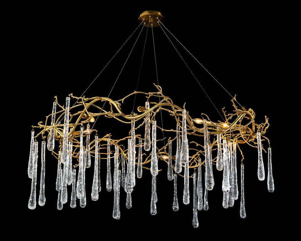 Artisan Brass and Glass Teardrop Eight-Light Chandelier