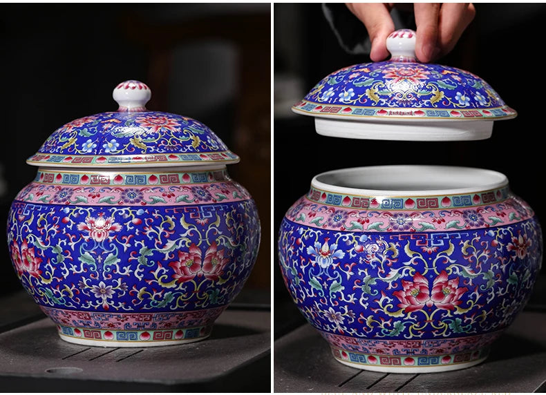 Ceramic Enamel Antique Jar Household Tea Jar Sealed Storage with Lid