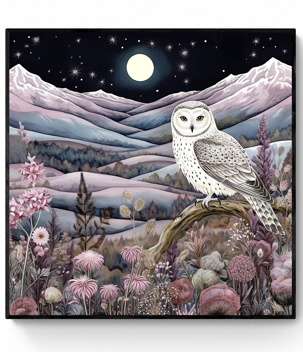 'Owly & Moon' Premium Canvas Print (UNFRAMED) Ready to Hang