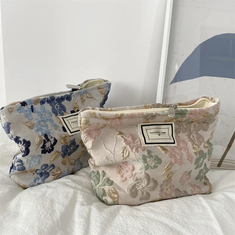 Kosmetiktasche mit Retro-Blumen-Print, Canvas-Waschbeutel, große Kapazität, Reisekosmetiktasche für Damen, Make-up-Aufbewahrungstaschen