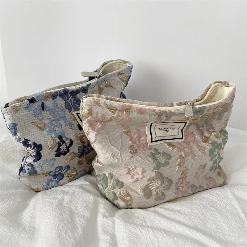 Kosmetiktasche mit Retro-Blumen-Print, Canvas-Waschbeutel, große Kapazität, Reisekosmetiktasche für Damen, Make-up-Aufbewahrungstaschen