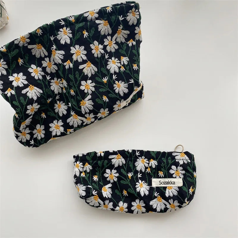 Kosmetiktasche mit Retro-Blumen-Print, Canvas-Waschbeutel, große Kapazität, Reisekosmetiktasche für Damen, Make-up-Aufbewahrungstaschen