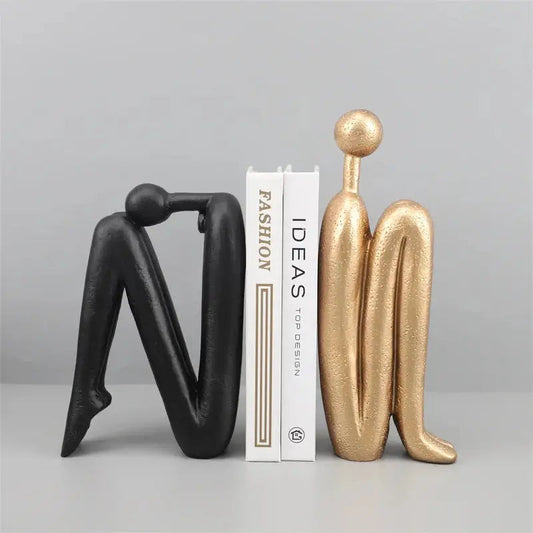 Kawaii Ornament | Stylish Human Figure Bookend in Gold and Black