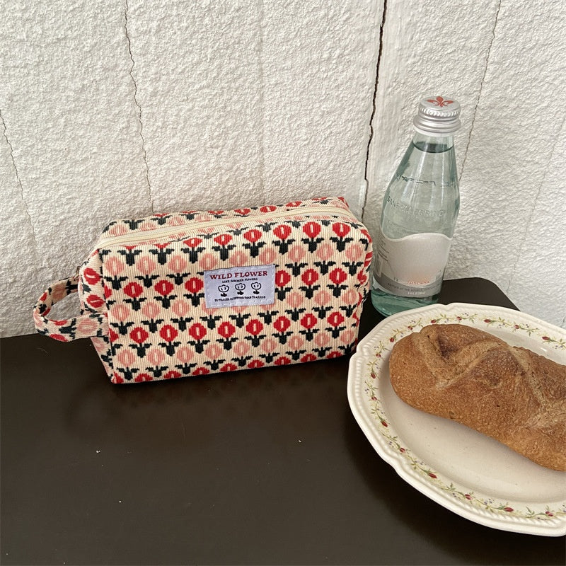 Kosmetiktasche mit Retro-Blumen-Print, Canvas-Waschbeutel, große Kapazität, Reisekosmetiktasche für Damen, Make-up-Aufbewahrungstaschen