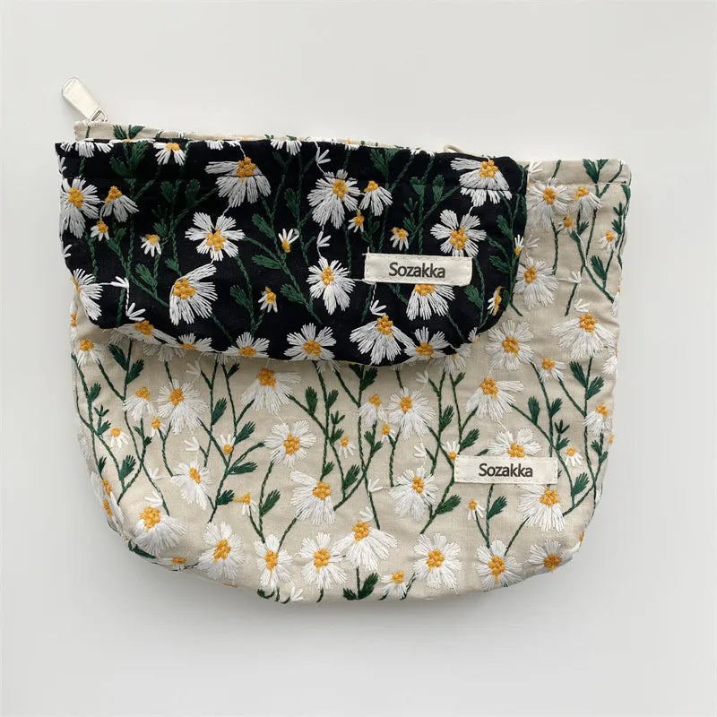 Kosmetiktasche mit Retro-Blumen-Print, Canvas-Waschbeutel, große Kapazität, Reisekosmetiktasche für Damen, Make-up-Aufbewahrungstaschen