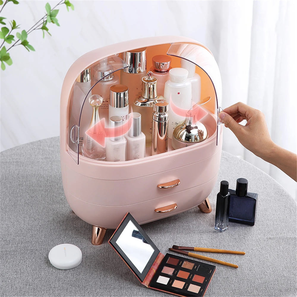 Lys og elegant makeupbeholder Polsk æske Desktop Opbevaring Organizer Makeup Skuffe Stor æske Kosmetisk Kapacitet Opbevaring Negle smykker