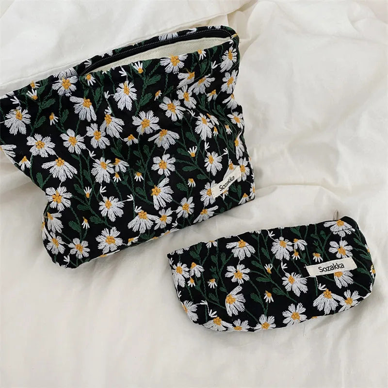 Kosmetiktasche mit Retro-Blumen-Print, Canvas-Waschbeutel, große Kapazität, Reisekosmetiktasche für Damen, Make-up-Aufbewahrungstaschen