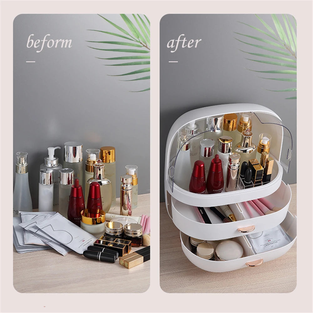 Lys og elegant makeupbeholder Polsk æske Desktop Opbevaring Organizer Makeup Skuffe Stor æske Kosmetisk Kapacitet Opbevaring Negle smykker