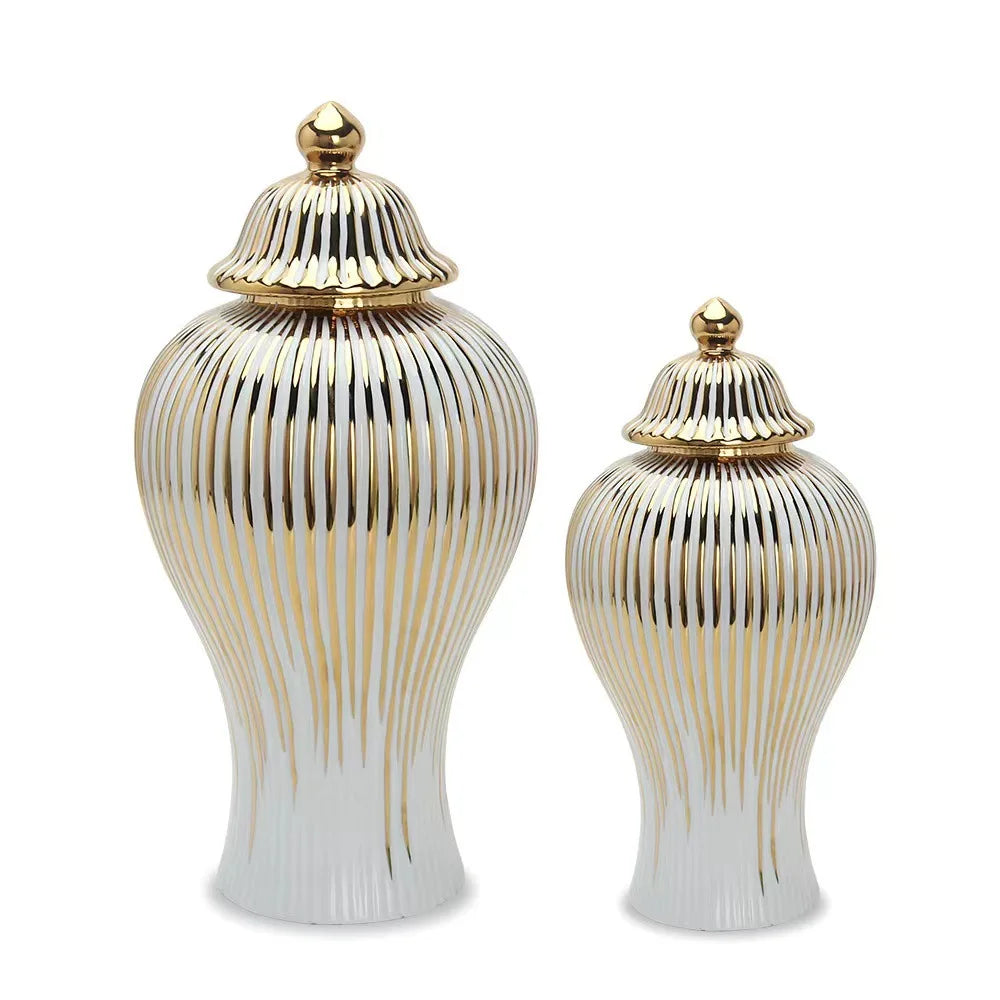 Gold Striped Ceramic Pot General Bottle Ginger Jar Hand-made Ceramic Bottle Porcelain Artifact Vase Storage Tank Home Decoration