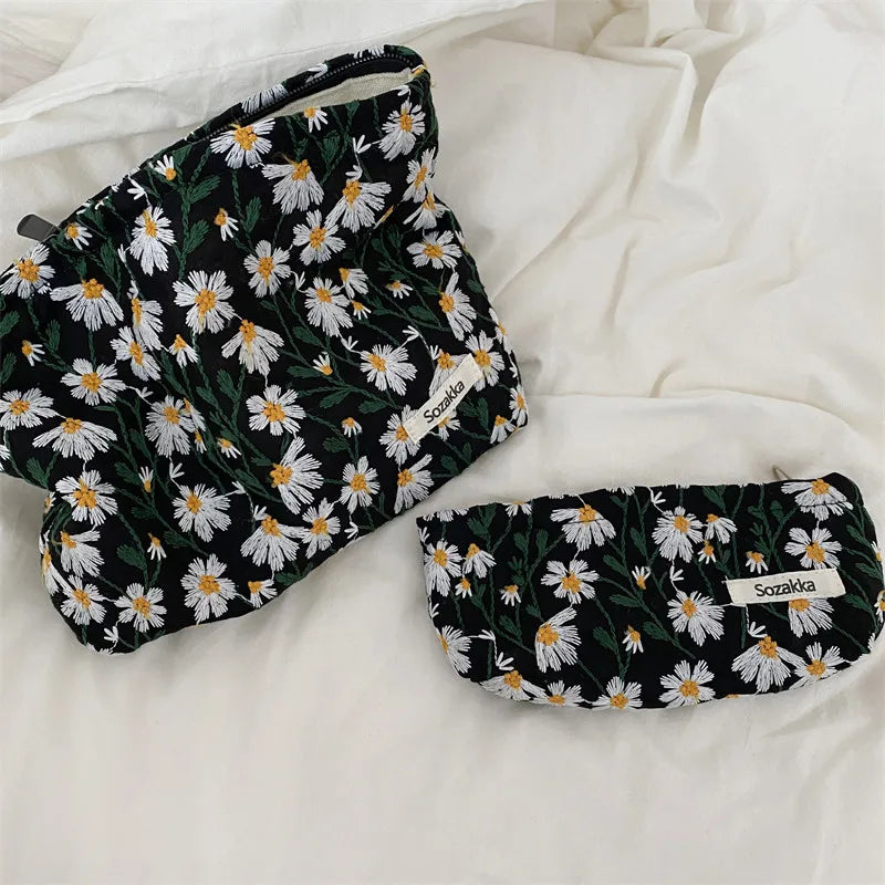 Kosmetiktasche mit Retro-Blumen-Print, Canvas-Waschbeutel, große Kapazität, Reisekosmetiktasche für Damen, Make-up-Aufbewahrungstaschen