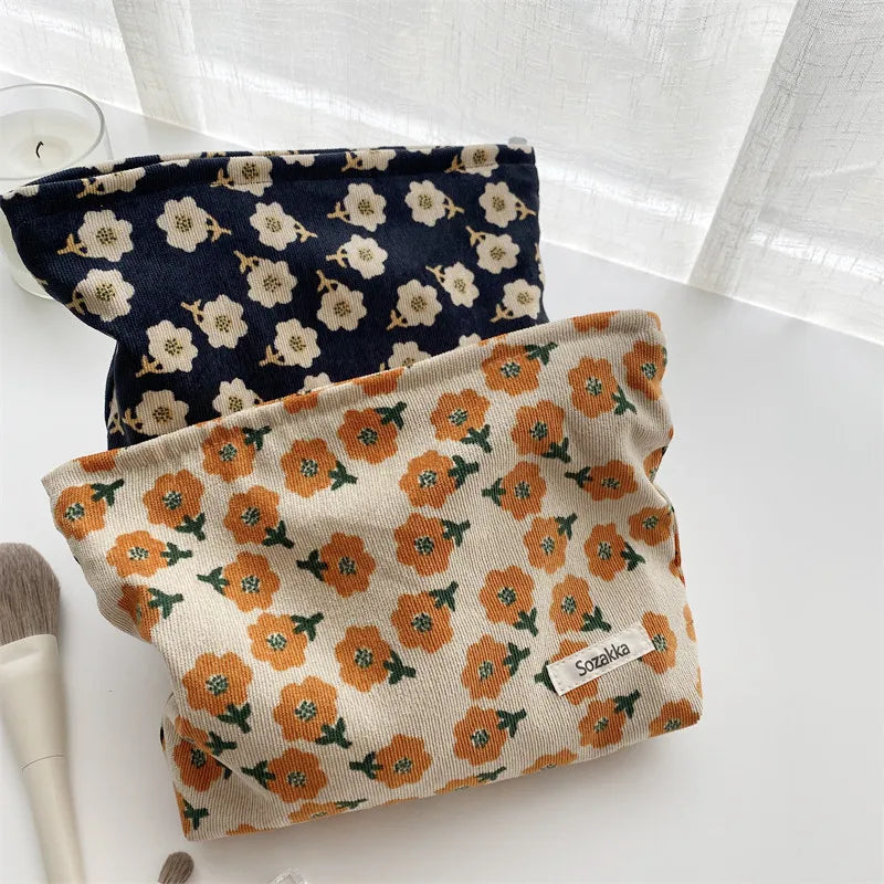 Kosmetiktasche mit Retro-Blumen-Print, Canvas-Waschbeutel, große Kapazität, Reisekosmetiktasche für Damen, Make-up-Aufbewahrungstaschen