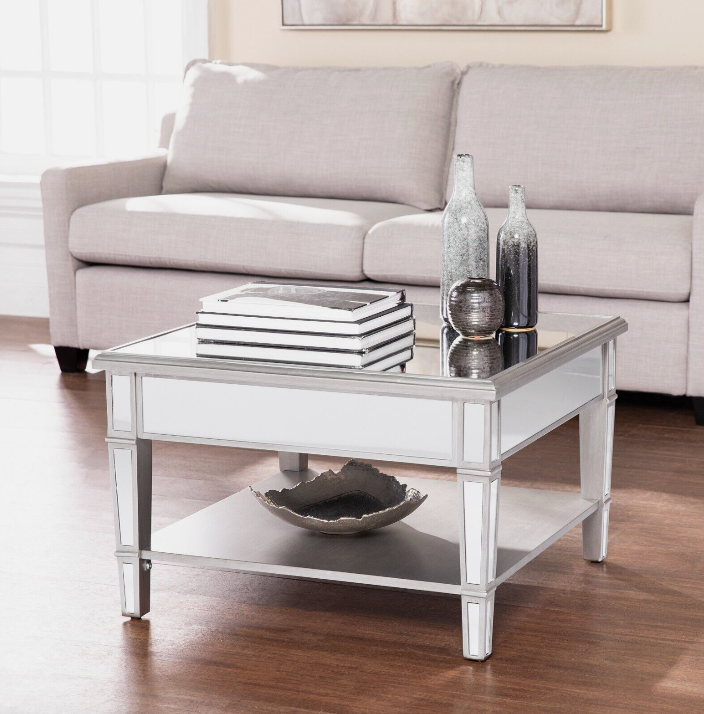 Mirrored Coffee Table Antique Ribbed Square