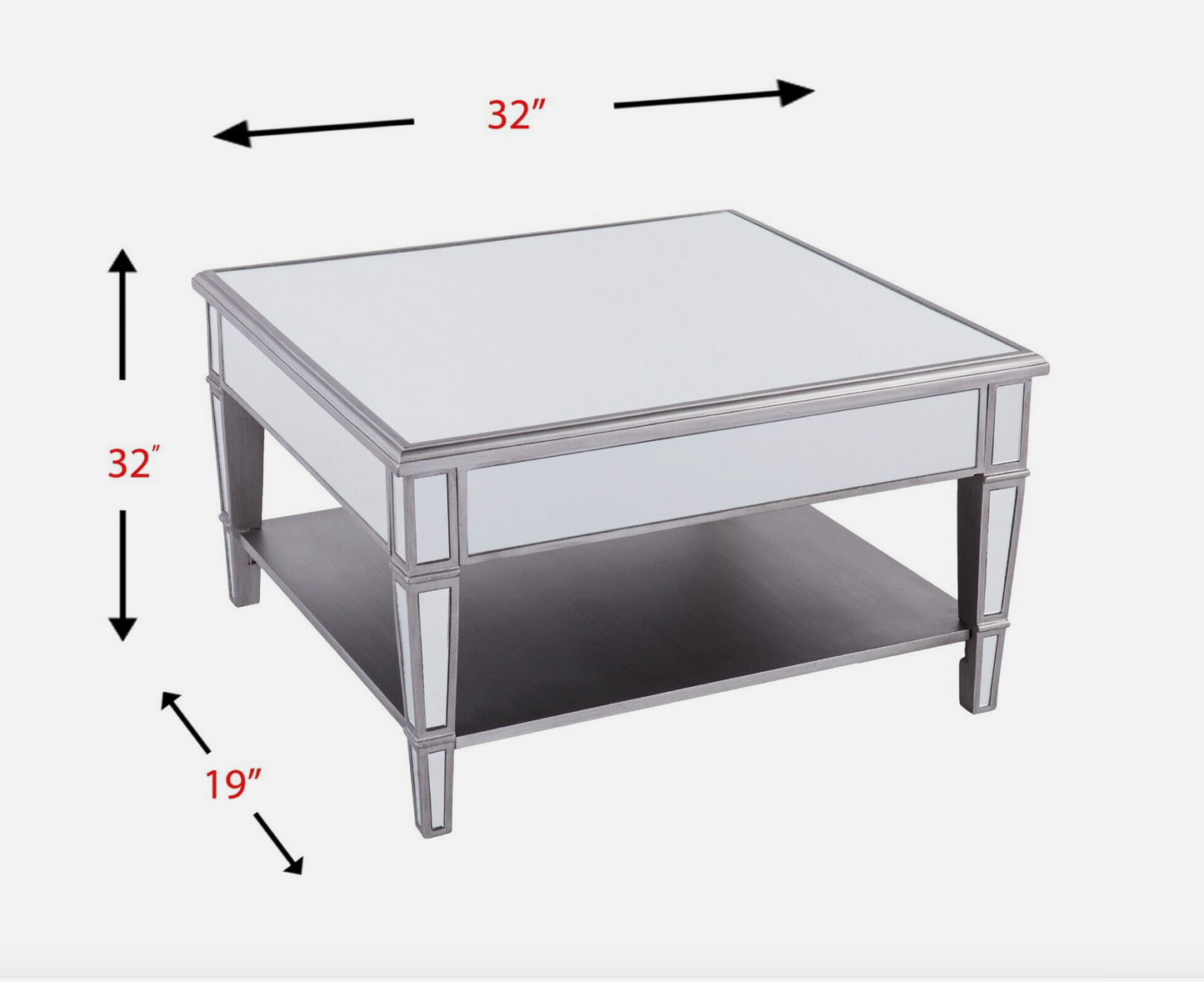 Mirrored Coffee Table Antique Ribbed Square