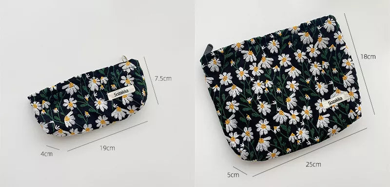 Kosmetiktasche mit Retro-Blumen-Print, Canvas-Waschbeutel, große Kapazität, Reisekosmetiktasche für Damen, Make-up-Aufbewahrungstaschen