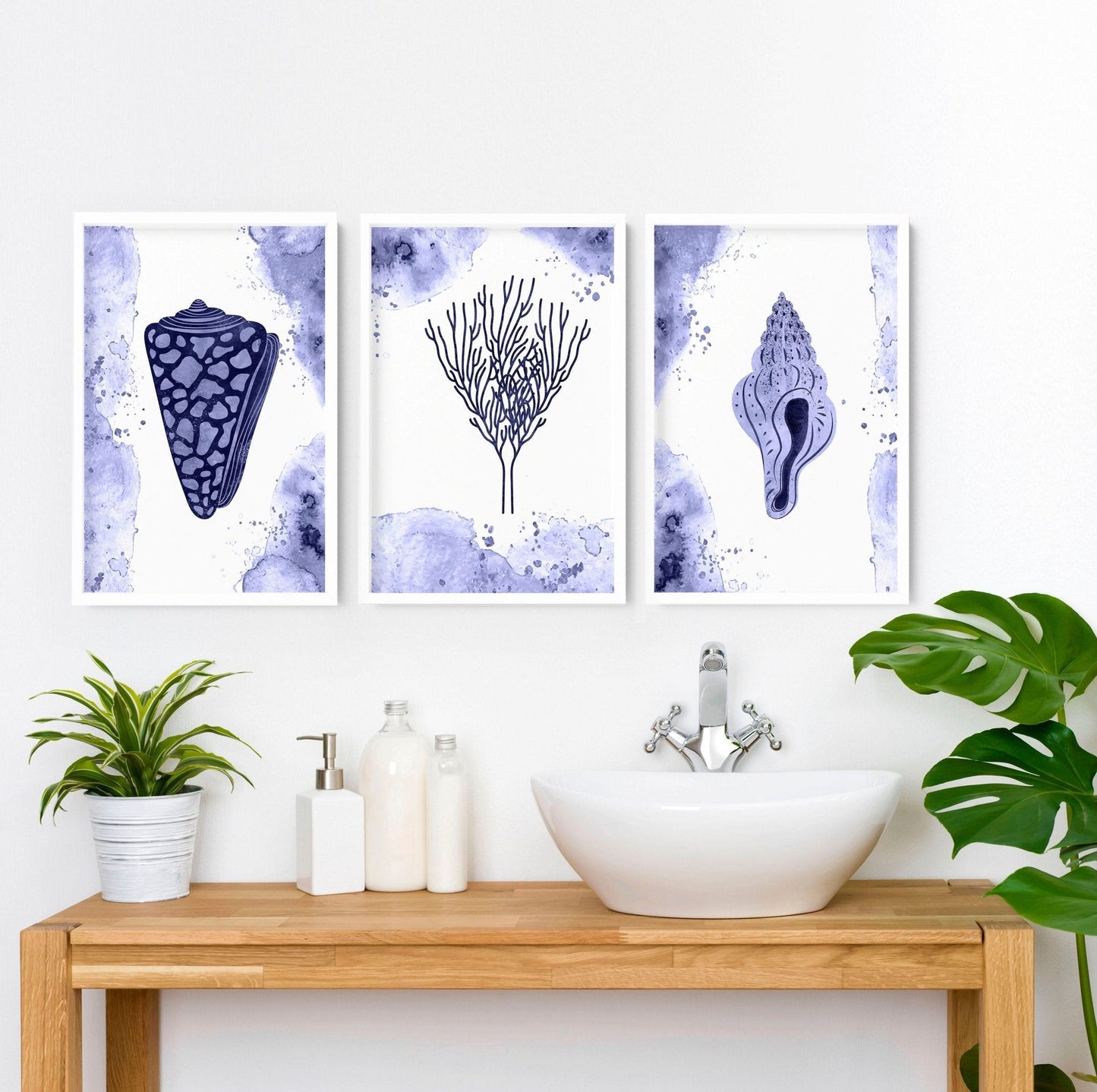 Bathroom decor blue | set of 3 wall art prints