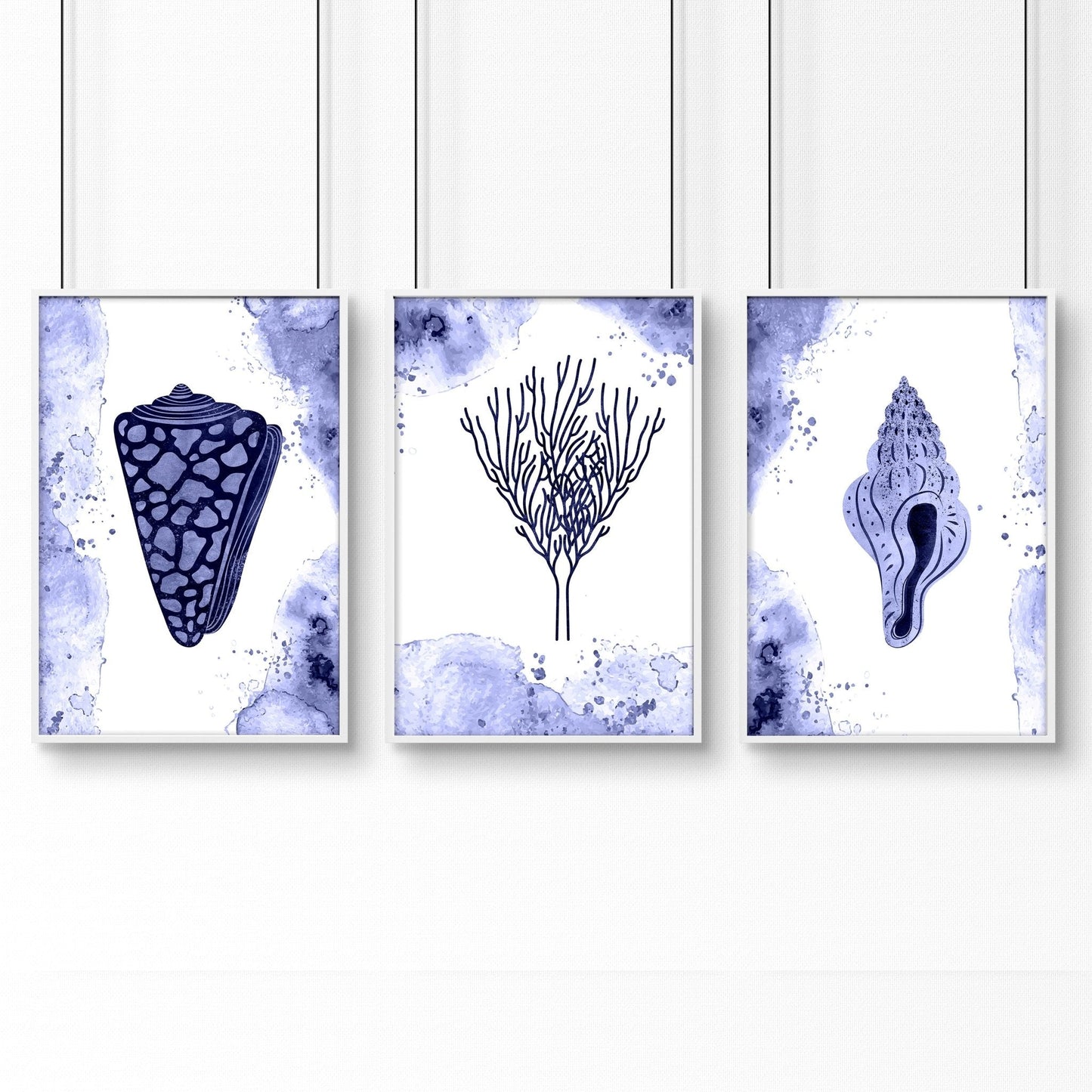 Bathroom decor blue | set of 3 wall art prints