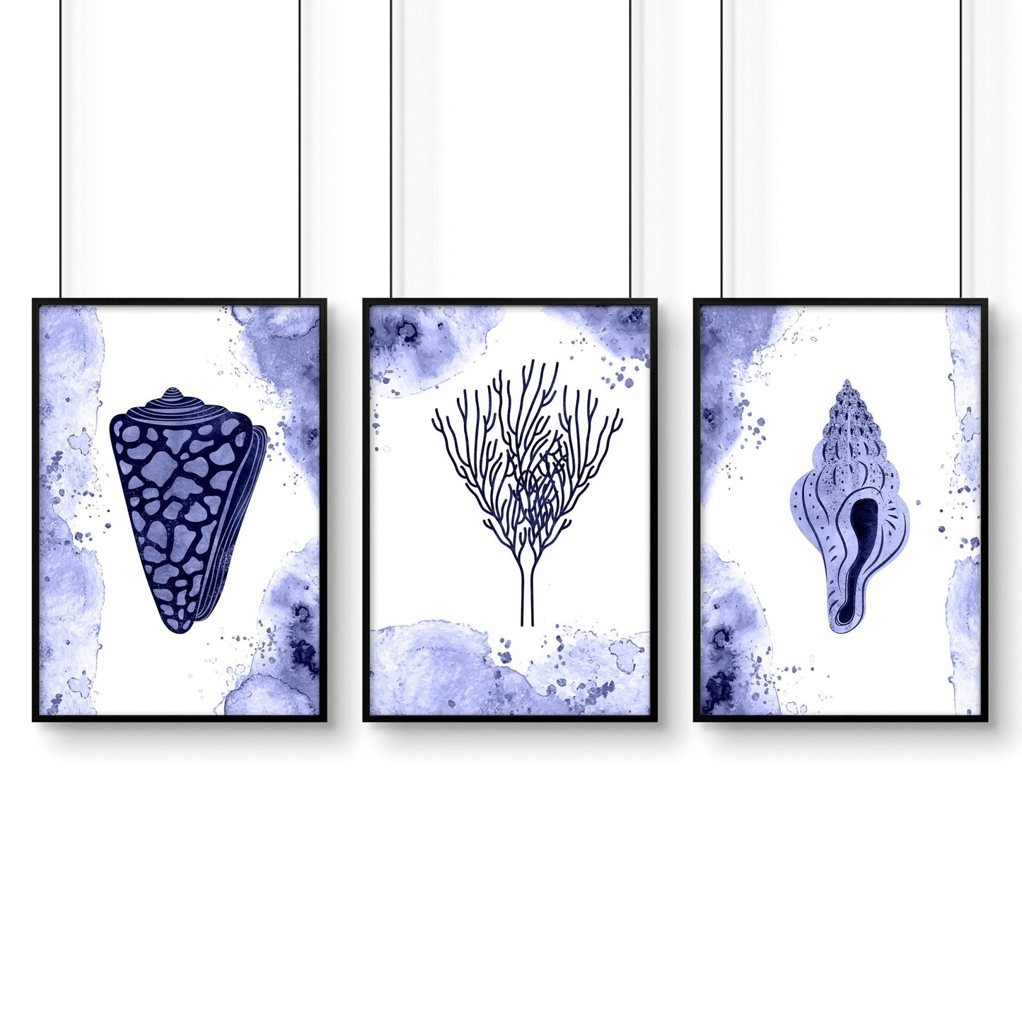 Bathroom decor blue | set of 3 wall art prints