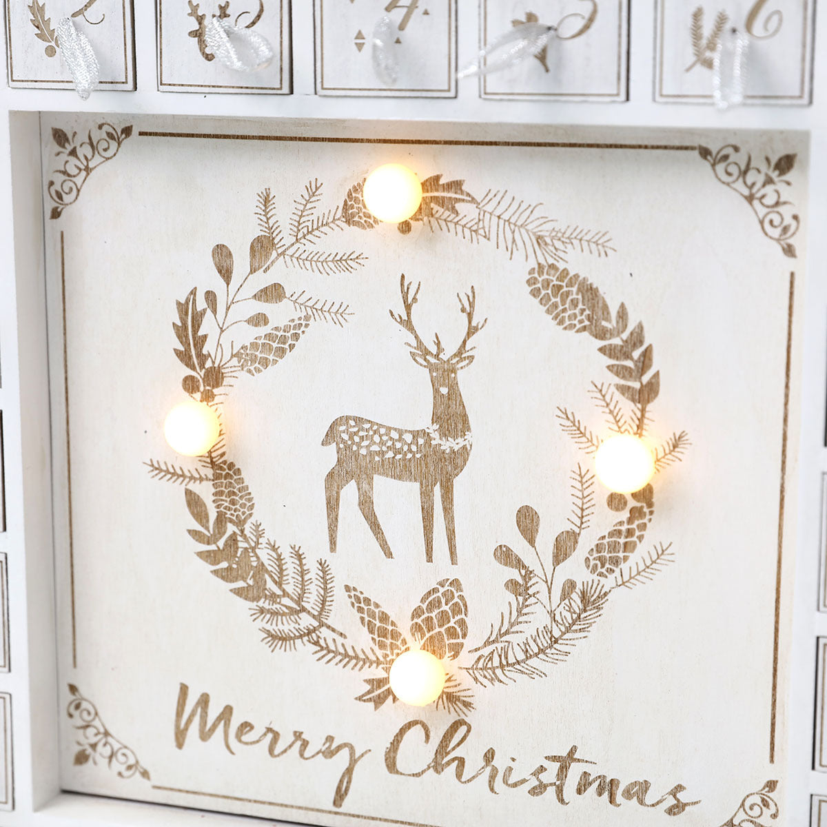 Scandinavian Wooden Christmas Countdown Calendar with Soft Lighting