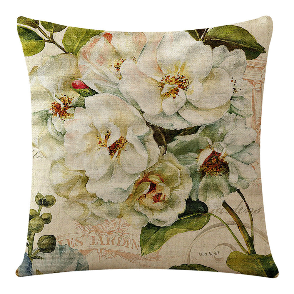 Flowers Flax Linen Pillow Cover Ocean Series