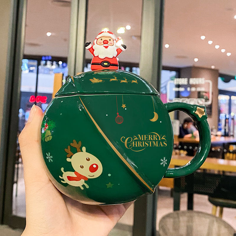 Christmas Ball Mug Ceramic Cartoon – A Festive and Fun Holiday Gift with Lid and Spoon