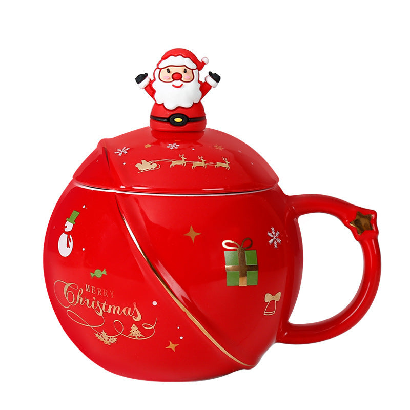 Christmas Ball Mug Ceramic Cartoon – A Festive and Fun Holiday Gift with Lid and Spoon