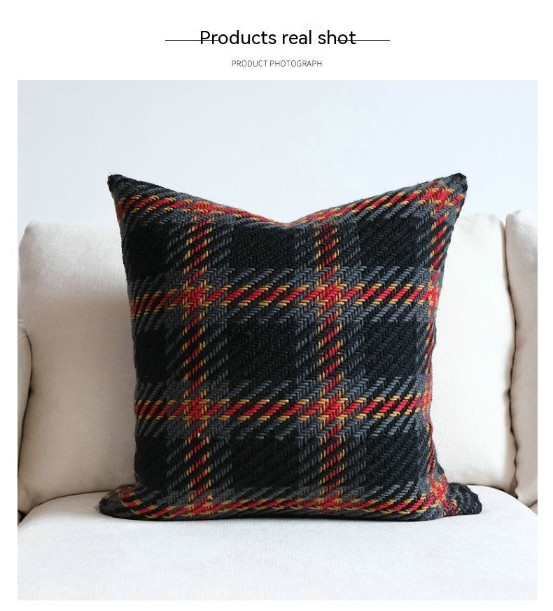 Affordable Luxury Style Plaid Wool Pillow Sofa Cushion Model Room Pillow Cover