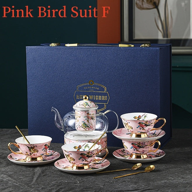 A Pretty Artisan Bird Bone China Coffee Cup Set - A Perfect gift for Bird and Tea Lovers