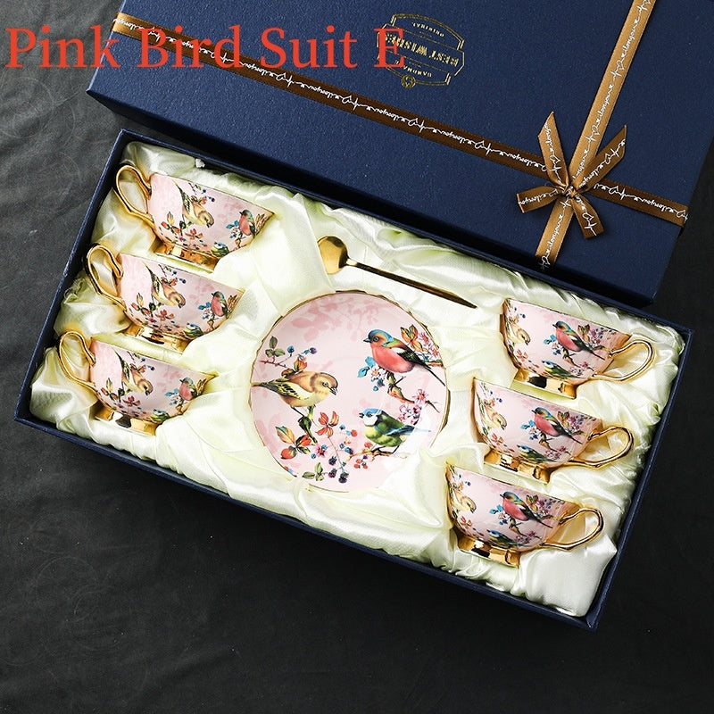 A Pretty Artisan Bird Bone China Coffee Cup Set - A Perfect gift for Bird and Tea Lovers