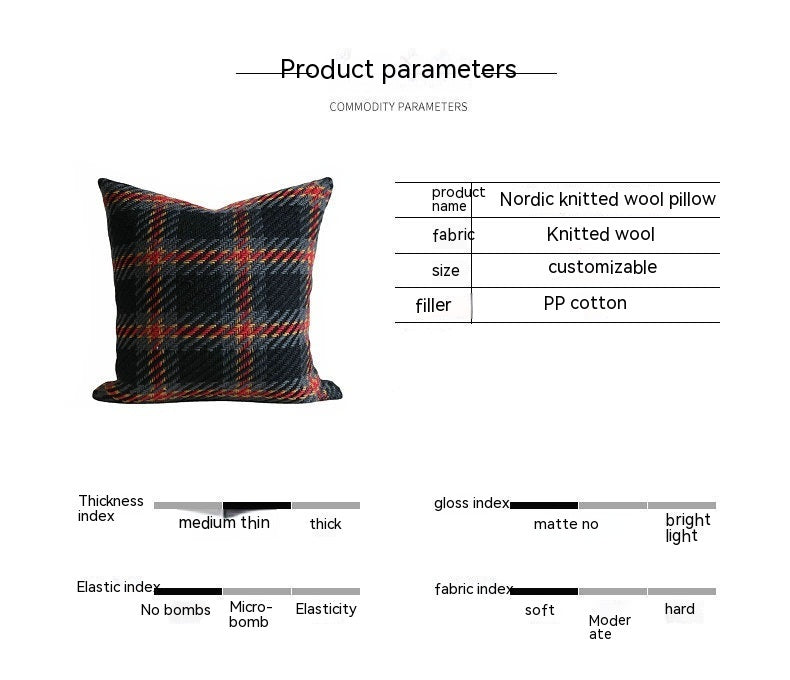 Affordable Luxury Style Plaid Wool Pillow Sofa Cushion Model Room Pillow Cover