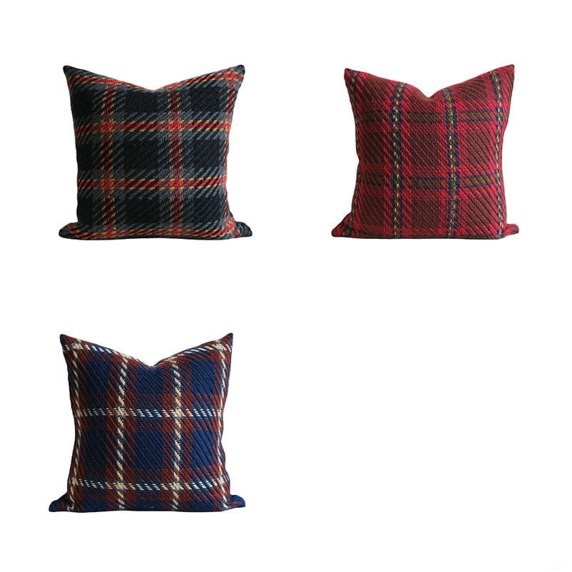 Affordable Luxury Style Plaid Wool Pillow Sofa Cushion Model Room Pillow Cover