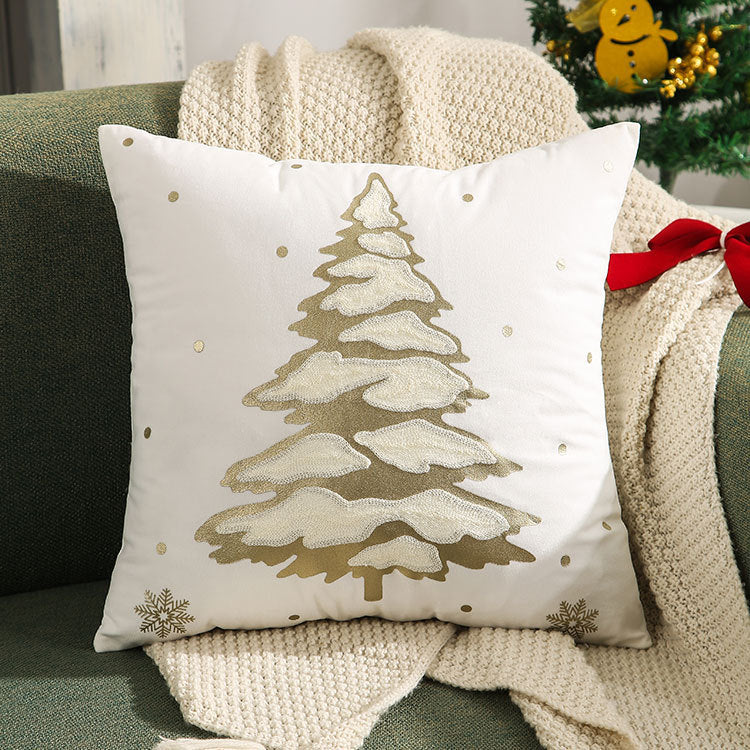 Beautifully Festive Embroidered Christmas Tree Pillowcase – Golden & Silver Bronzing