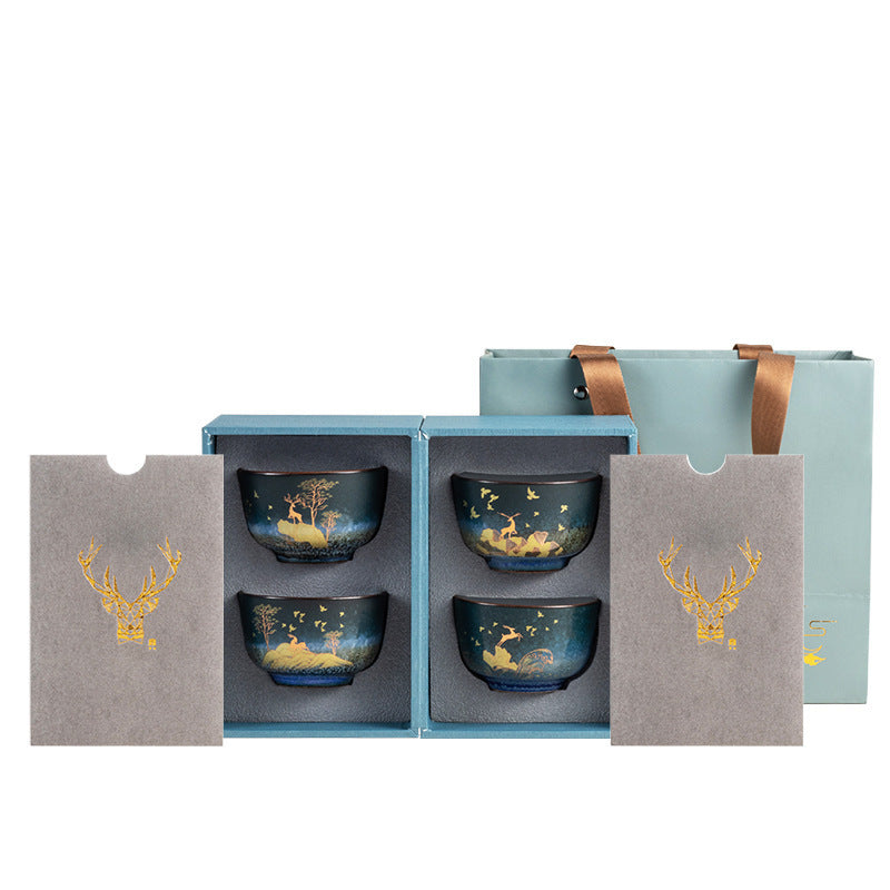 Stunning Nature Pattern and Gold Relief Ceramics Tea Gift Set