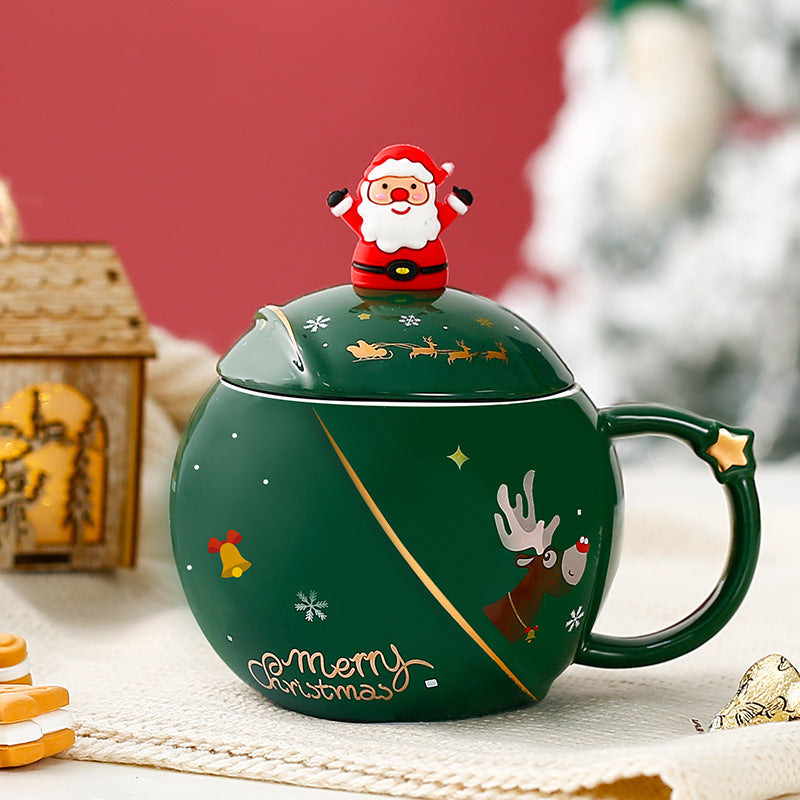 Christmas Ball Mug Ceramic Cartoon – A Festive and Fun Holiday Gift with Lid and Spoon