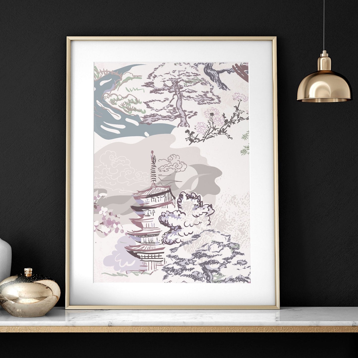 3 Chinoiserie wall art | Set of 3 wall art for living room |