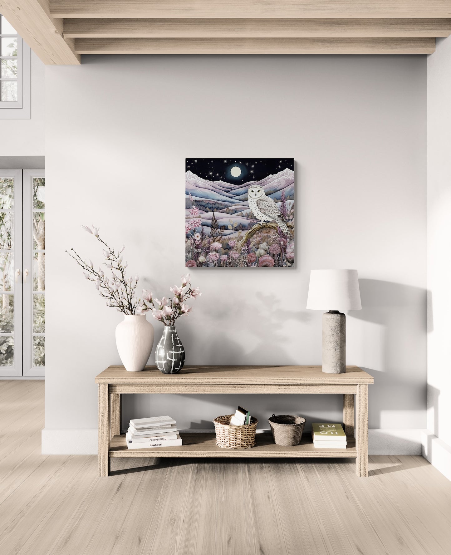 'Owly & Moon' Premium Canvas Print (UNFRAMED) Ready to Hang