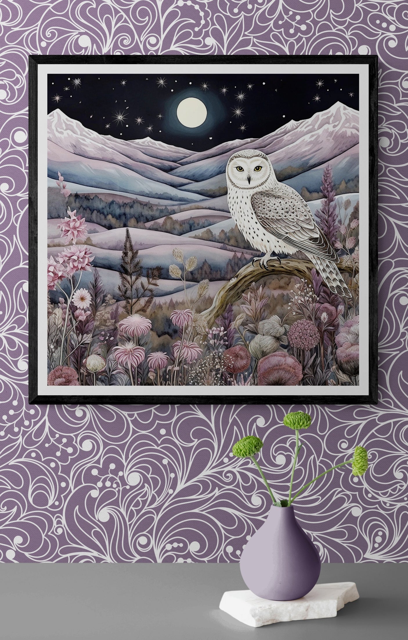 'Owly & Moon' Premium Canvas Print (UNFRAMED) Ready to Hang