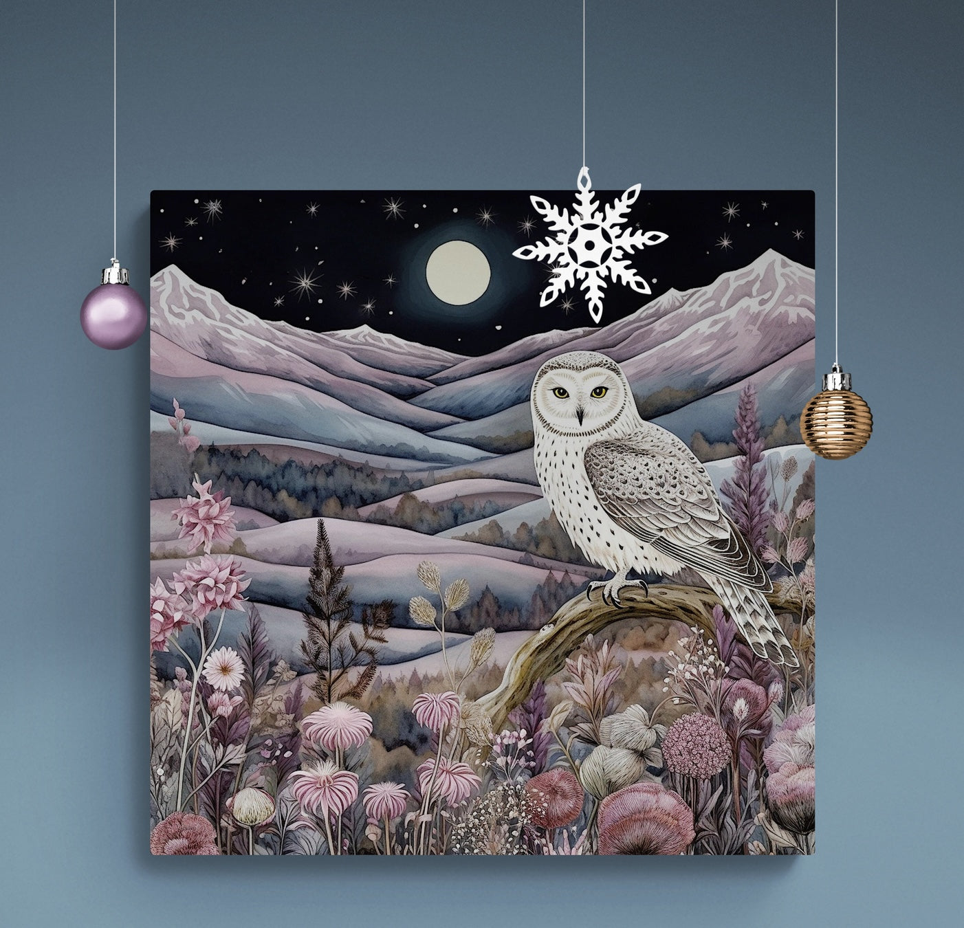 'Owly & Moon' Premium Canvas Print (UNFRAMED) Ready to Hang