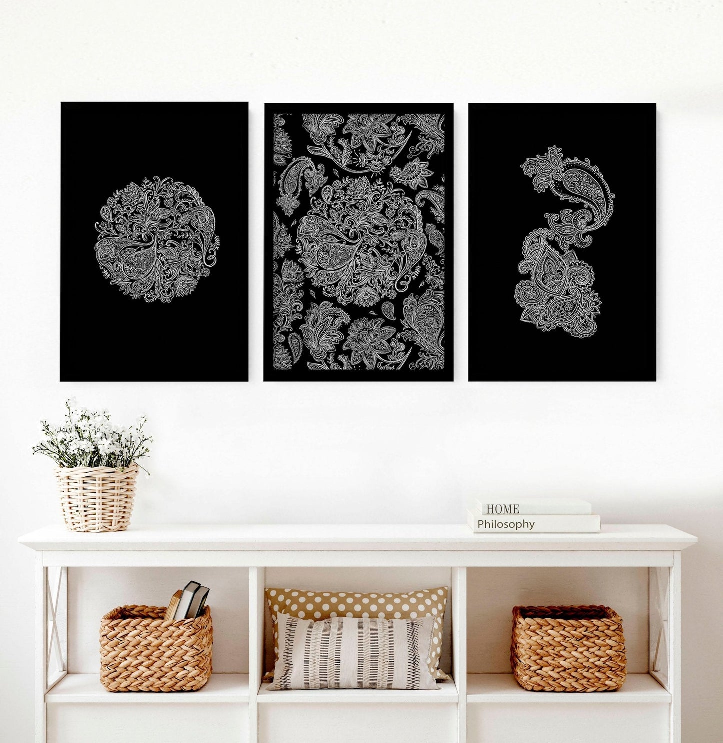 Wall Paisley Art bohemian | set of 3 framed wall art prints