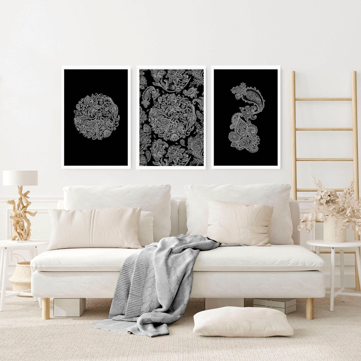 Wall Paisley Art bohemian | set of 3 framed wall art prints