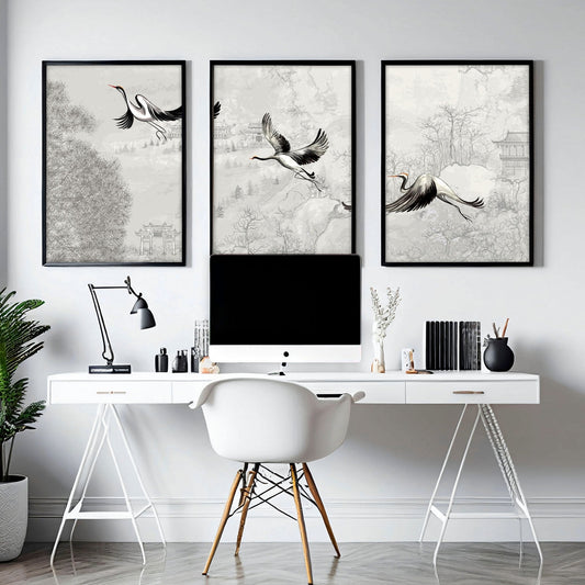 Cranes in Flight | Set of 3 wall art prints