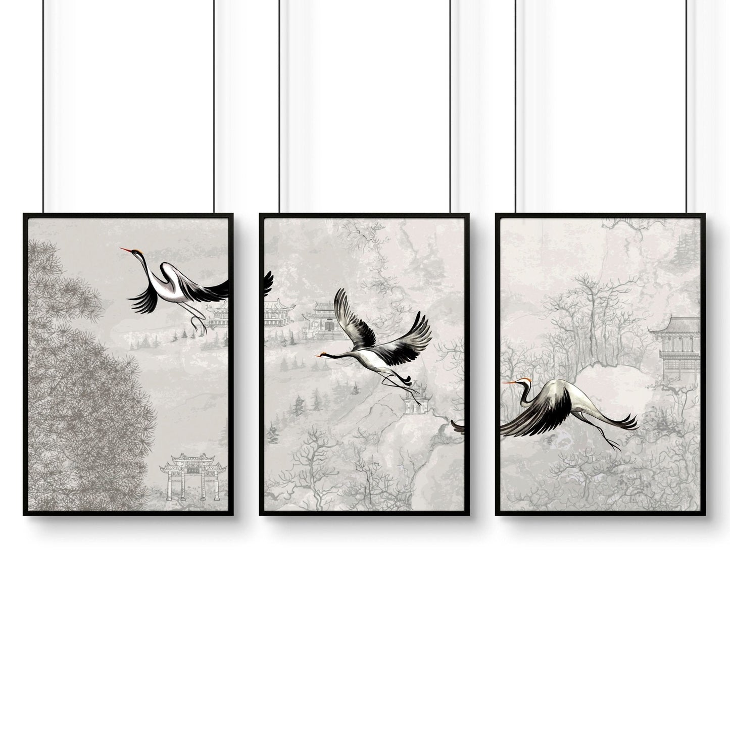 Cranes in Flight | Set of 3 wall art prints